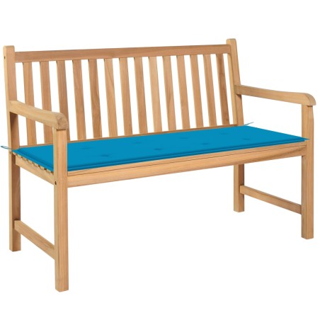 vidaXL Gartenbank mit Blauer Auflage 120 cm Massivholz Teak 