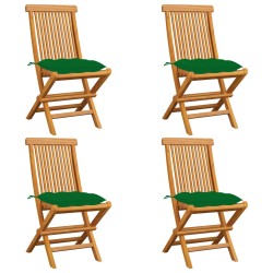 Gartenstühle mit Grünen Kissen 4 Stk. Massivholz Teak