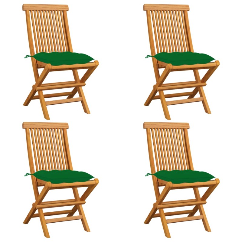 Gartenstühle mit Grünen Kissen 4 Stk. Massivholz Teak Gartenstühle mit Grünen Kissen 4 Stk. Massivholz Teak
