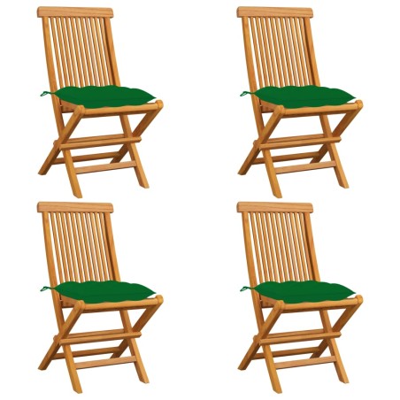 Gartenstühle mit Grünen Kissen 4 Stk. Massivholz Teak