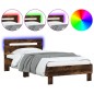 vidaXL Bettgestell mit Kopfteil und LED-Leuchten Räuchereiche 90x190cm vidaXL Bettgestell mit Kopfteil und LED-Leuchten Räuchereiche 90x190cm