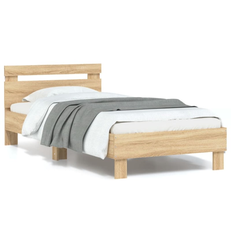 vidaXL Bettgestell mit Kopfteil und LED-Leuchten Sonoma-Eiche 90x190cm vidaXL Bettgestell mit Kopfteil und LED-Leuchten Sonoma-Eiche 90x190cm