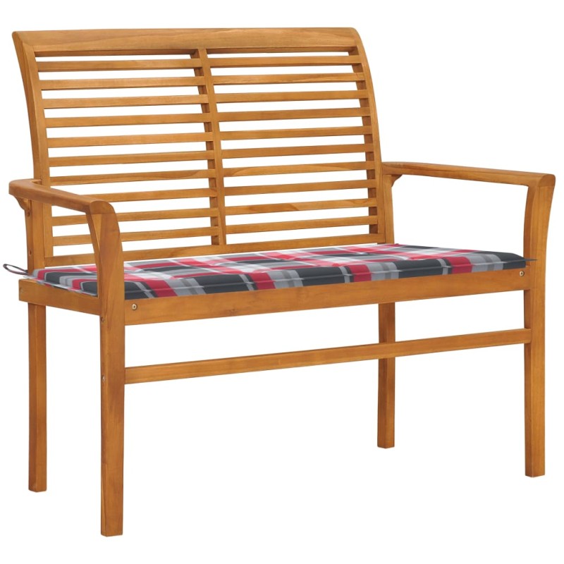 Gartenbank Rote Karomuster-Auflage 112 cm Massivholz Teak Gartenbank Rote Karomuster-Auflage 112 cm Massivholz Teak