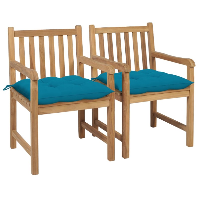 Gartenstühle 2 Stk. mit Hellblauen Kissen Massivholz Teak Gartenstühle 2 Stk. mit Hellblauen Kissen Massivholz Teak