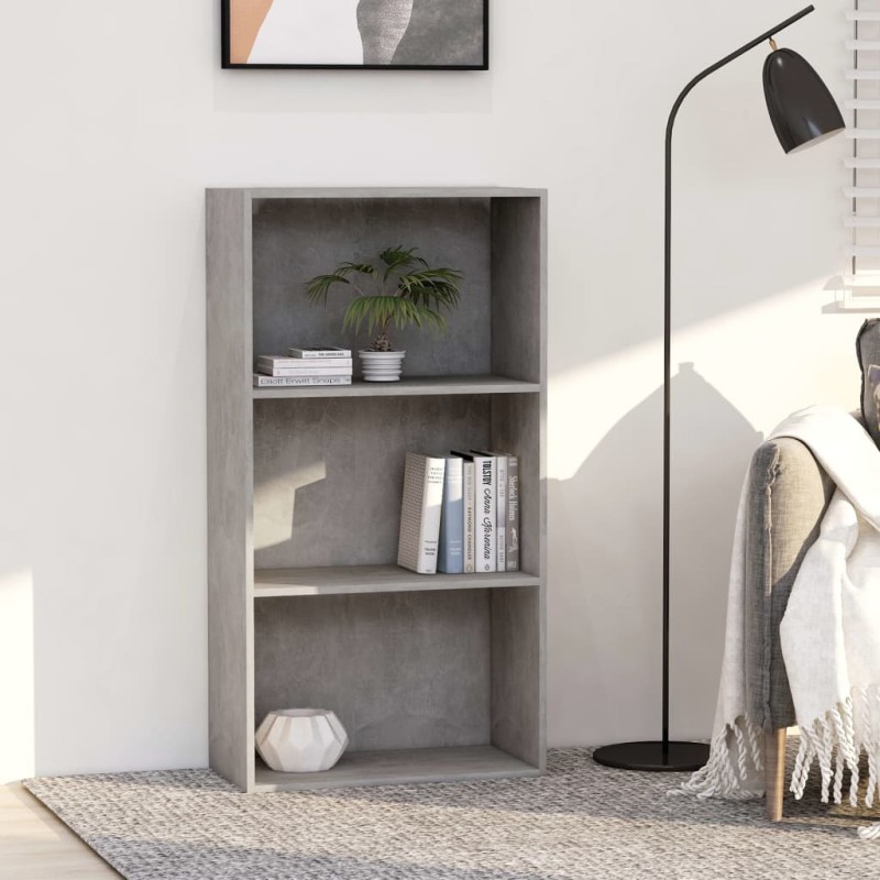 vidaXL Bücherregal 3 Fächer Betongrau 60x30x114 cm Holzwerkstoff vidaXL Bücherregal 3 Fächer Betongrau 60x30x114 cm Holzwerkstoff