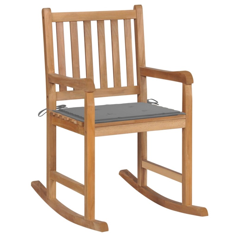 vidaXL Schaukelstuhl mit Grauem Kissen Massivholz Teak vidaXL Schaukelstuhl mit Grauem Kissen Massivholz Teak