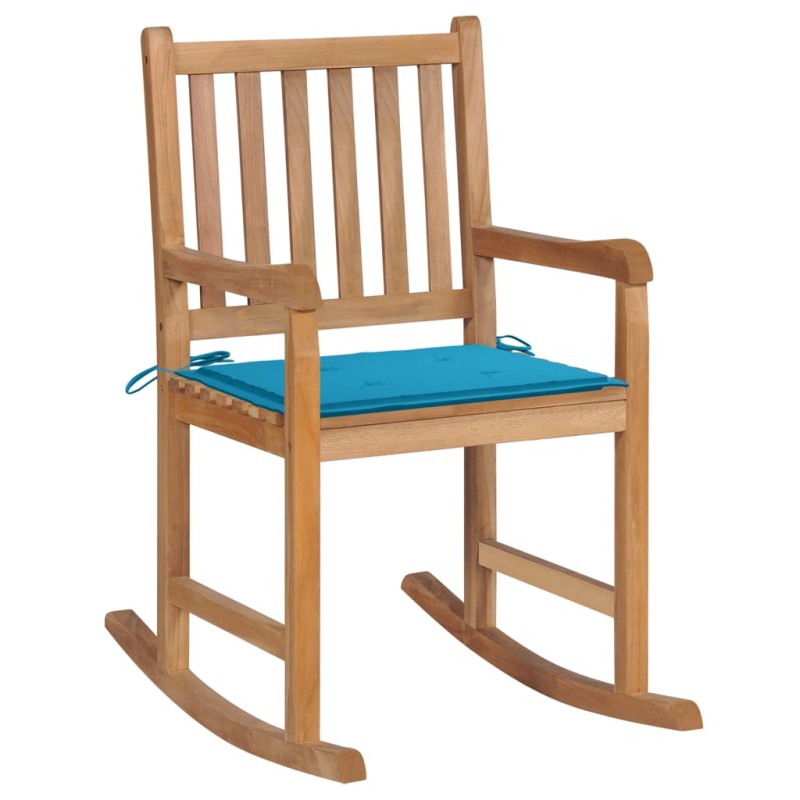 Schaukelstuhl mit Blauem Kissen Massivholz Teak Schaukelstuhl mit Blauem Kissen Massivholz Teak