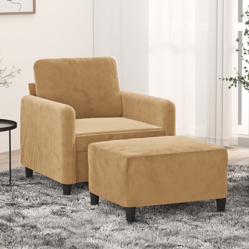 vidaXL Sessel mit Hocker Braun 60 cm Samt vidaXL Sessel mit Hocker Braun 60 cm Samt