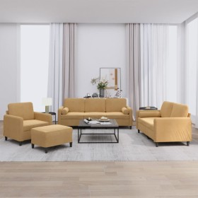 vidaXL 4-tlg. Sofagarnitur mit Kissen Braun Samt
