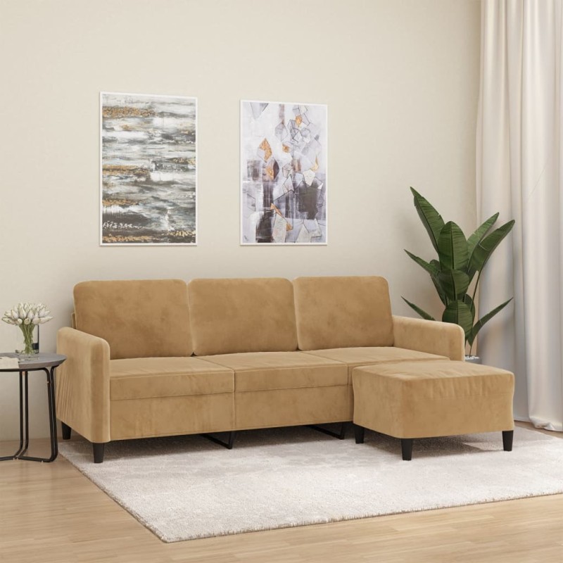 vidaXL 3-Sitzer-Sofa mit Hocker Braun 180 cm Samt vidaXL 3-Sitzer-Sofa mit Hocker Braun 180 cm Samt