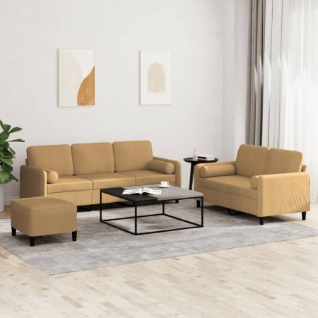 vidaXL 3-tlg. Sofagarnitur mit Kissen Braun Samt