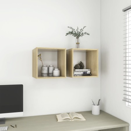 vidaXL Wandschränke 2 Stk. Weiß Sonoma-Eiche 37x37x37 cm Holzwerkstoff