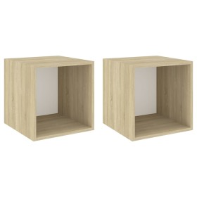vidaXL Wandschränke 2 Stk. Weiß Sonoma-Eiche 37x37x37 cm Holzwerkstoff