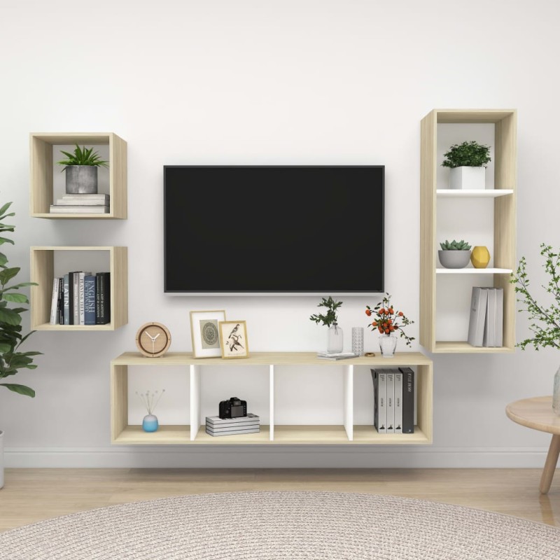 vidaXL 4-tlg. TV-Schrank-Set Weiß Sonoma-Eiche Holzwerkstoff vidaXL 4-tlg. TV-Schrank-Set Weiß Sonoma-Eiche Holzwerkstoff
