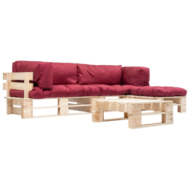 vidaXL 4-tlg. Paletten-Lounge-Set mit Kissen in Rot Holz vidaXL 4-tlg. Paletten-Lounge-Set mit Kissen in Rot Holz