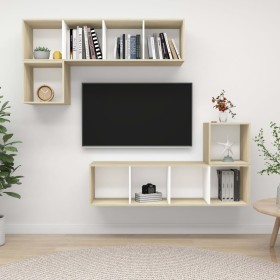 vidaXL 4-tlg. TV-Schrank-Set Weiß Sonoma-Eiche Holzwerkstoff