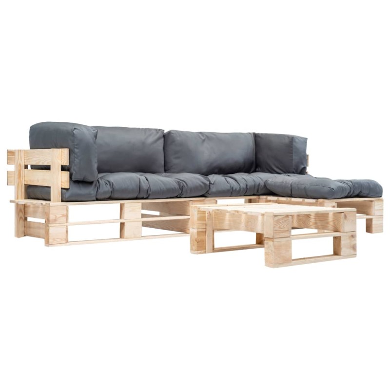vidaXL 4-tlg. Paletten-Lounge-Set mit Kissen in Grau Holz vidaXL 4-tlg. Paletten-Lounge-Set mit Kissen in Grau Holz