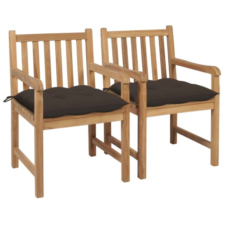 vidaXL Gartenstühle 2 Stk. mit Taupe Kissen Massivholz Teak