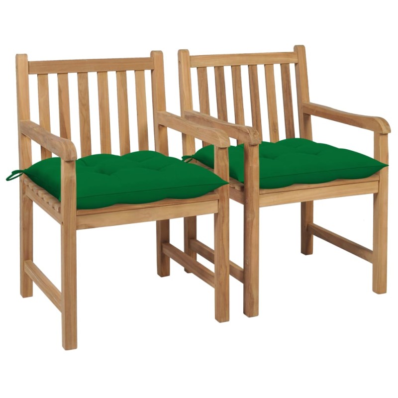 Gartenstühle 2 Stk. mit Grünen Kissen Massivholz Teak Gartenstühle 2 Stk. mit Grünen Kissen Massivholz Teak