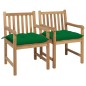 Gartenstühle 2 Stk. mit Grünen Kissen Massivholz Teak Gartenstühle 2 Stk. mit Grünen Kissen Massivholz Teak