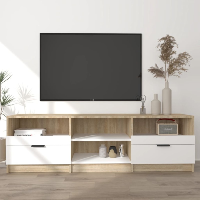 vidaXL TV-Schrank Weiß Sonoma-Eiche 150x33,5x45 cm Holzwerkstoff vidaXL TV-Schrank Weiß Sonoma-Eiche 150x33,5x45 cm Holzwerkstoff