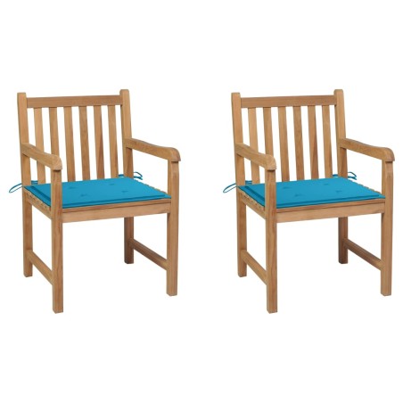 vidaXL Gartenstühle 2 Stk. mit Blauen Kissen Massivholz Teak