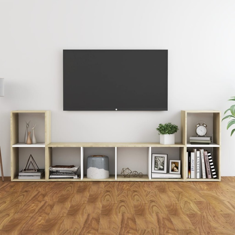 vidaXL 3-tlg. TV-Schrank-Set Weiß Sonoma-Eiche Holzwerkstoff vidaXL 3-tlg. TV-Schrank-Set Weiß Sonoma-Eiche Holzwerkstoff