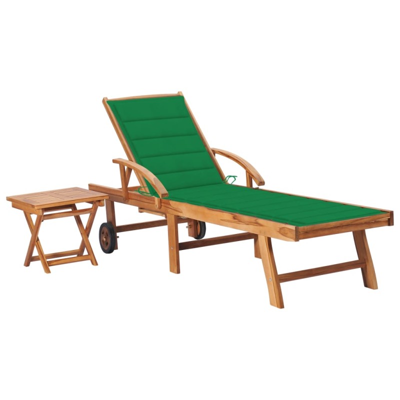 vidaXL Sonnenliege mit Tisch und Auflage Massivholz Teak vidaXL Sonnenliege mit Tisch und Auflage Massivholz Teak