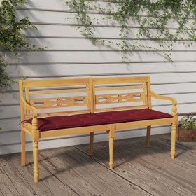 vidaXL Batavia-Bank mit Weinrotem Kissen 150 cm Massivholz Teak