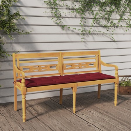 vidaXL Batavia-Bank mit Weinrotem Kissen 150 cm Massivholz Teak