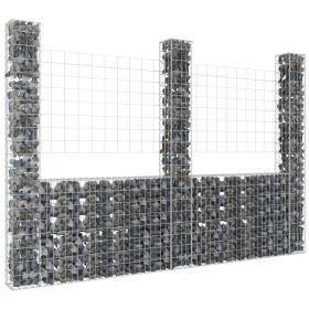 vidaXL Gabionenkorb U-Form mit 3 Säulen Eisen 260x20x200 cm