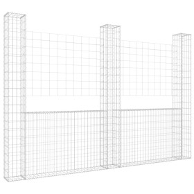 vidaXL Gabionenkorb U-Form mit 3 Säulen Eisen 260x20x200 cm