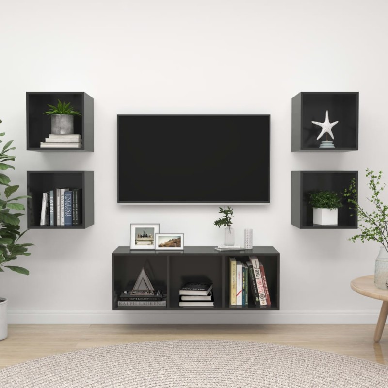 vidaXL 5-tlg. TV-Schrank-Set Hochglanz-Grau Holzwerkstoff vidaXL 5-tlg. TV-Schrank-Set Hochglanz-Grau Holzwerkstoff