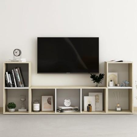 vidaXL 3-tlg. TV-Schrank-Set Weiß Sonoma-Eiche Holzwerkstoff