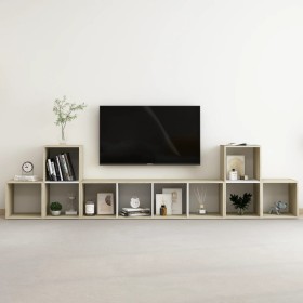 vidaXL 5-tlg. TV-Schrank-Set Weiß Sonoma-Eiche Holzwerkstoff