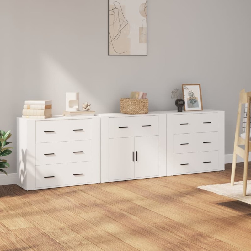 vidaXL Sideboards 3 Stk. Weiß Holzwerkstoff vidaXL Sideboards 3 Stk. Weiß Holzwerkstoff