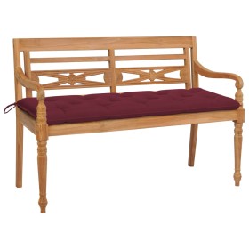 vidaXL Batavia-Gartenbank mit Weinroter Auflage 150 cm Massivholz Teak