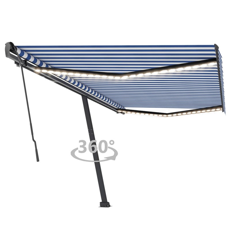 vidaXL Markise Manuell Einziehbar mit LED 500x350 cm Blau und Weiß vidaXL Markise Manuell Einziehbar mit LED 500x350 cm Blau und Weiß