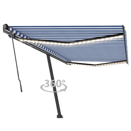 vidaXL Markise Manuell Einziehbar mit LED 500x350 cm Blau und Weiß