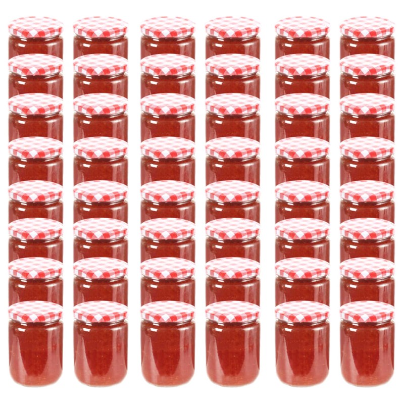 vidaXL Marmeladengläser mit Weißem/Rotem Deckel 48 Stk. 230 ml vidaXL Marmeladengläser mit Weißem/Rotem Deckel 48 Stk. 230 ml