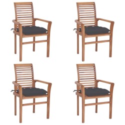 Essstühle 4 Stk. mit Anthrazit Kissen Massivholz Teak