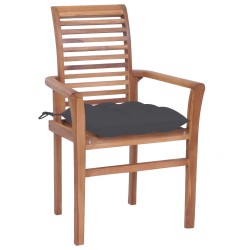 Essstühle 4 Stk. mit Anthrazit Kissen Massivholz Teak