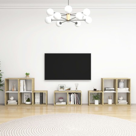 vidaXL 8-tlg. TV-Schrank-Set Weiß Sonoma-Eiche Holzwerkstoff