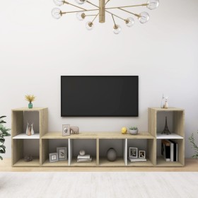 vidaXL TV-Schränke 4 Stk. Weiß Sonoma-Eiche 72x35x36,5cm Holzwerkstoff