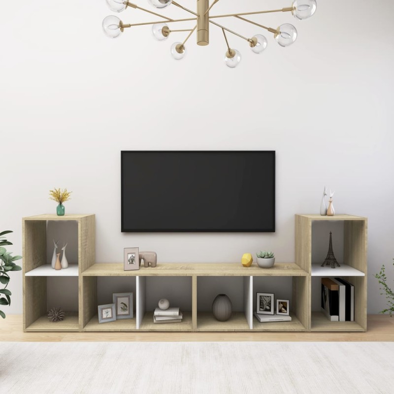 vidaXL TV-Schränke 4 Stk. Weiß Sonoma-Eiche 72x35x36,5cm Holzwerkstoff vidaXL TV-Schränke 4 Stk. Weiß Sonoma-Eiche 72x35x36,5cm Holzwerkstoff