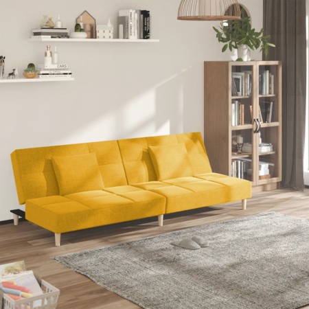 vidaXL Schlafsofa 2-Sitzer mit 2 Kissen Gelb Stoff