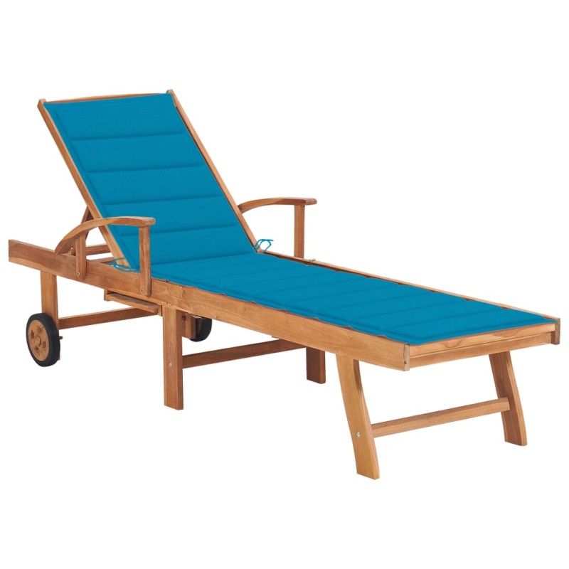 Sonnenliege mit Auflage Blau Massivholz Teak Sonnenliege mit Auflage Blau Massivholz Teak