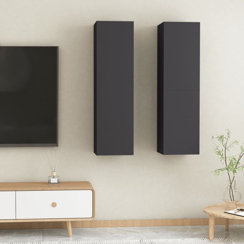 vidaXL TV-Schränke 2 Stk. Grau 30,5x30x110 cm Holzwerkstoff vidaXL TV-Schränke 2 Stk. Grau 30,5x30x110 cm Holzwerkstoff