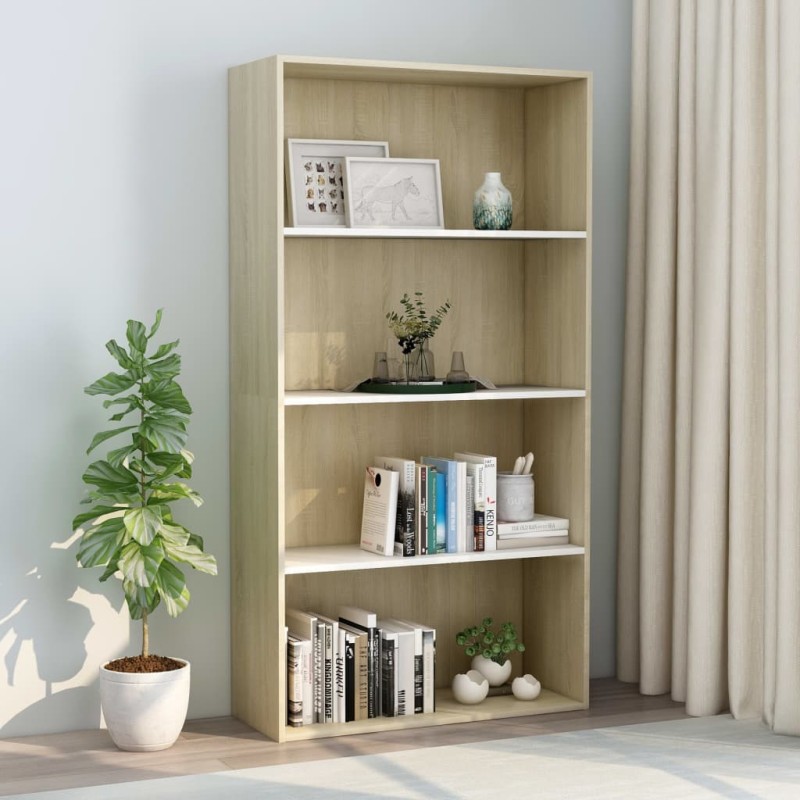 vidaXL Bücherregal 4 Fächer Weiß und Sonoma-Eiche 80x30x151,5 cm vidaXL Bücherregal 4 Fächer Weiß und Sonoma-Eiche 80x30x151,5 cm