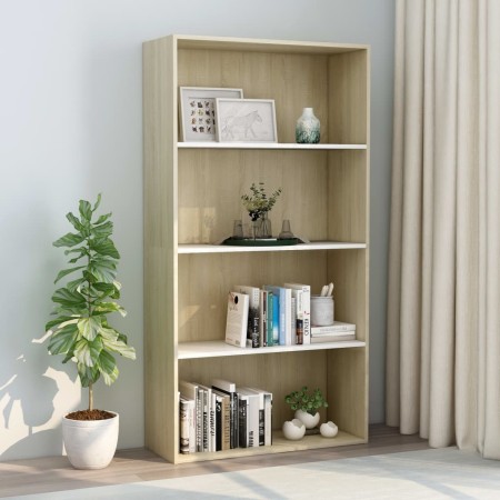vidaXL Bücherregal 4 Fächer Weiß und Sonoma-Eiche 80x30x151,5 cm